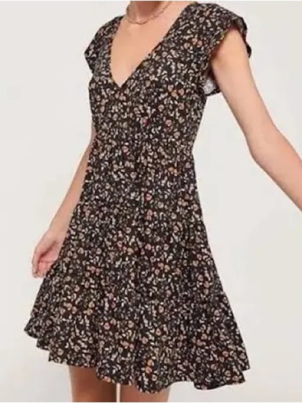 Urban Outfitters Julia Tiered Ruffle Mini Dress Black Floral Cottagecore Size S